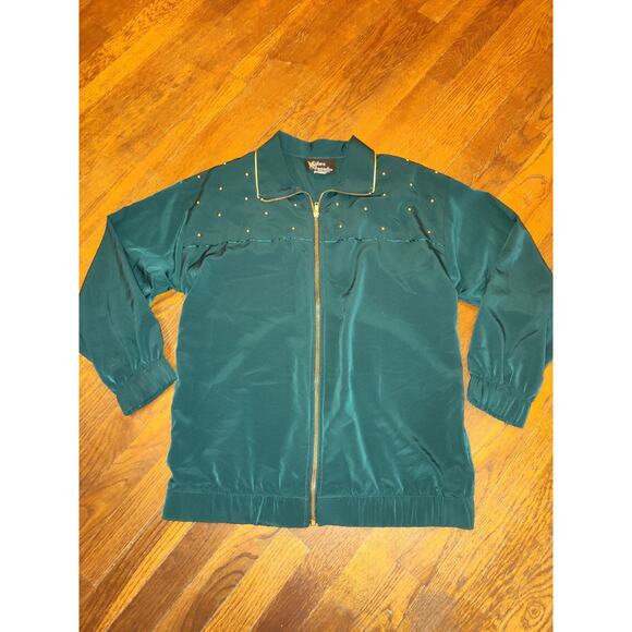 Silver Threads Jackets & Blazers - Vintage Silver Threads Emerald Green Jacket, Sz‎ Small Embelished, 80's Zip Up